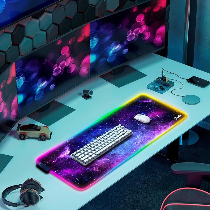 Gerlos RGB Large Gaming Mouse Pad Extended Soft LED Mouse Pad Non-Slip Rubber Base Water Resist Keyboard Pad Computer Mousepad 31.5×11.8 inches