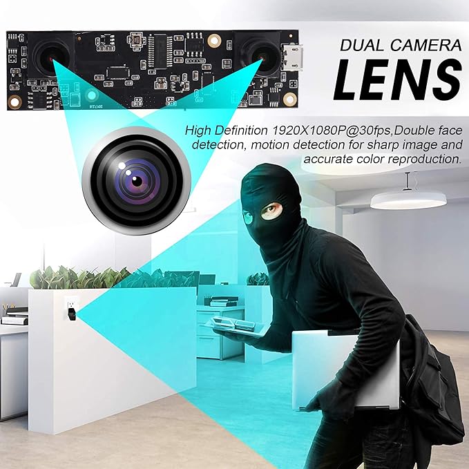 ELP 1080P Dual Lens USB 3D Stereo Webcam Board for Computer and Raspberry Pi - AR0330 Binocular USB2.0 PC Camera Mini UVC USB Security Laser Engraver Laptop Lightburn