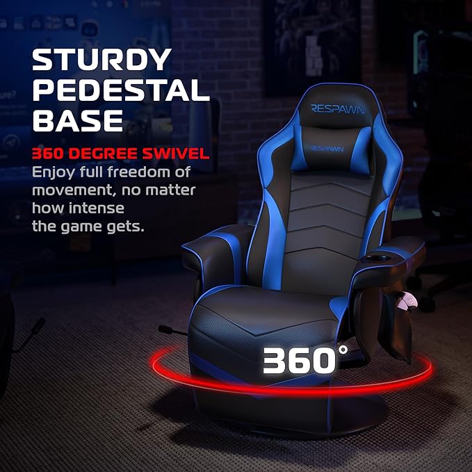 RESPAWN 900 Console Gaming Recliner with Footrest and Lumbar Support - Comfortable Ergonomic Gaming Chair with Headrest No Wheels Reclining Heavy Duty Racing Style Video Game Chairs - Blue