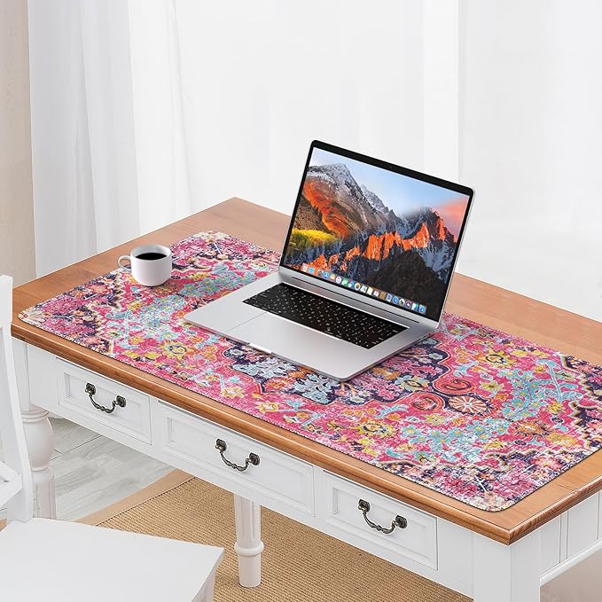 iLeadon 4In1 Desk Mat and Mouse Pad with Wrist Rest Set 35.1 x 15.75-inch Keyboard Wrist Rest Ergonomic Wrist Support for Home &amp Office Working GamingBoho Fuchsia