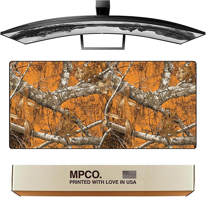 MPCO. Real Tree Large Gaming Desk Pad - 36 x 17 Aeroglyde Fabric Edge Orange – Without Logo Desk Mats - Non-Slip Washable Smooth Glide for Precision Gaming &amp Work