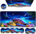 Ergonomic Keyboard Wrist Rest &amp Mouse Pad Wrist Rest SetXL Gaming Desk Mat 31.5x 11.8Non-Slip BaseMemory FoamEasy Typing Pain Relief for Office &amp HomeSea Turtle on Starry Beach