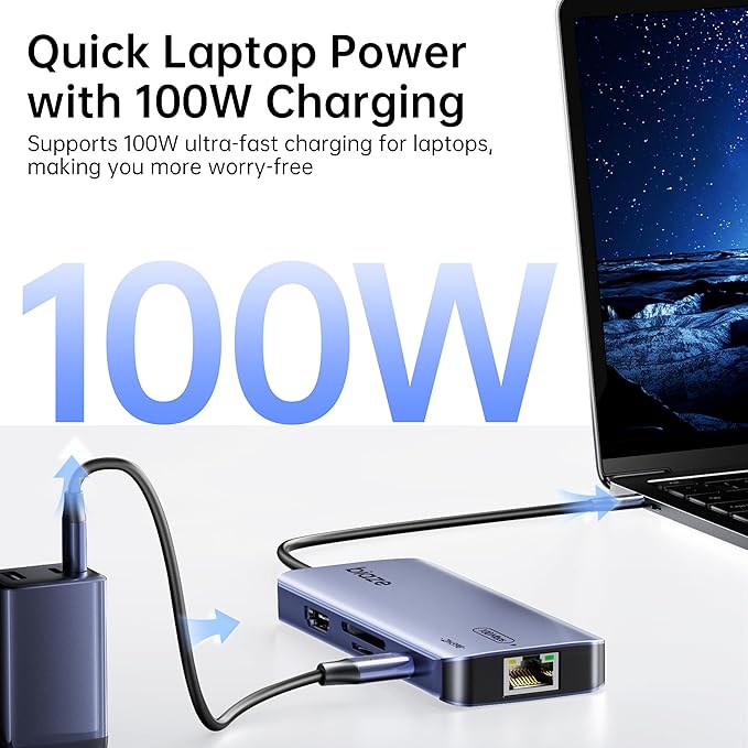 8-in-1 USB C Hub Adapter for MacBook 4K60Hz HDMI 100W PD Charging USB 3.0 USB 2.0 * 2 SD/TF Card Reader 100M Ethernet 7 Ports Dongle for MacBook Pro/Air iPad Pro iPhone
