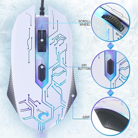 Gaming Keyboard and Mouse and Gaming Headset &amp Mouse Pad Wired LED RGB Backlight Bundle for PC Gamers Users - 4 in 1 White Edition Hornet RX-250