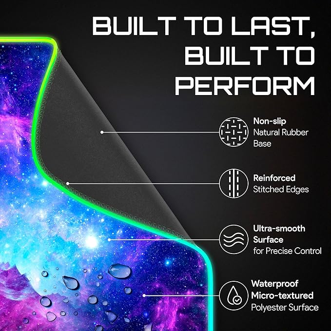 Gerlos RGB Large Gaming Mouse Pad Extended Soft LED Mouse Pad Non-Slip Rubber Base Water Resist Keyboard Pad Computer Mousepad 31.5×11.8 inches