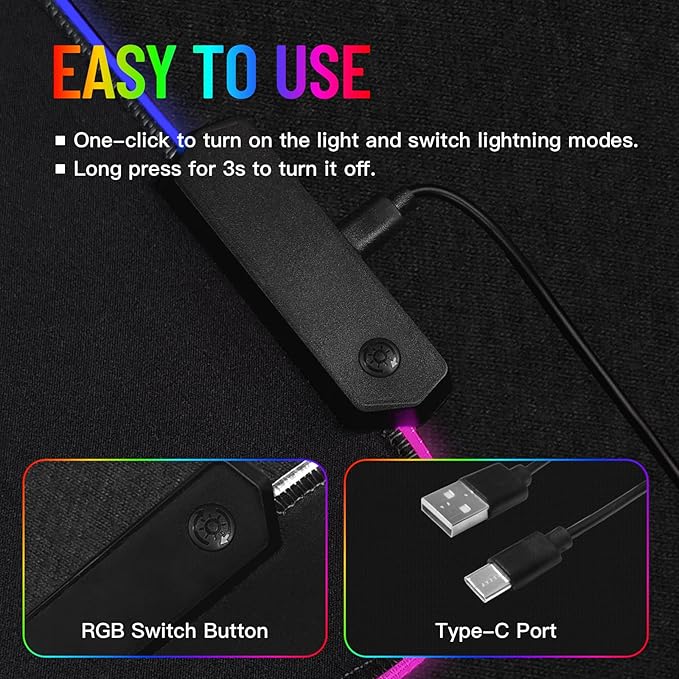 RGB Mousepad LED Desk Mat Gaming Large Keyboard Cute Desktop Computer Laptop 14 Light XXL Long Giant Big Cool Modern Design Unique for Men Boys Gamer Oversized Wide 30x12'' Mousepad Topo