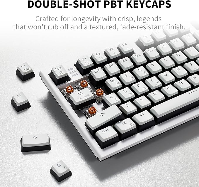 Hexgears X2 TKL Wireless Mechanical Gaming Keyboard with Magnetic Wrist Rest Dual-Mode 2.4GHz/USB-C Ergonomic Keyboard Pre-lubed Tactile Switches White LED Backlit Computer Gaming Keyboards