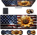 Ergonomic Keyboard Wrist Rest &amp Mouse Pad Wrist Rest Set Large XXL Gaming Desk Mat 31.5x 11.8 with Memory Foam Easy Typing Pain Relief for Office &amp Home American Flag Sunflower