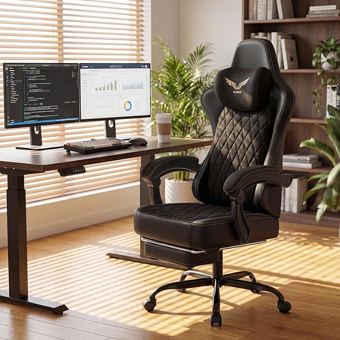 Shahoo Fabric Gaming Chair with Adjustable Lumbar Support Big and Tall Ergonomic Computer Chair with Footrest and Linkage Armrests Height Adjustable Video Gamer Chair for Adults Black
