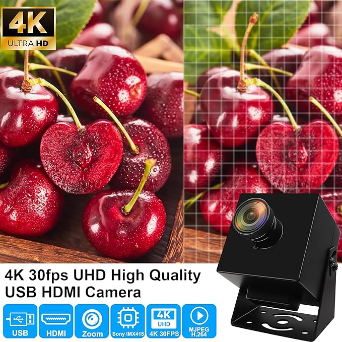 MMlove 4K HDMI Camera High Speed 30FPS USB Camera 8MP Streaming Webcam with 170° Wide Angle Fisheye Lens H.265 2X Digital Zoom Simultaneous Output Close up Lightburn Camera for PC Laptop