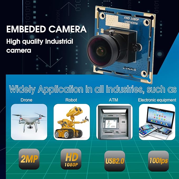 Hotpet 2MP USB Camera Module 1080P Webcam High Speed VGA 100fps 720P 60fps Webcam with CMOS OV2710 Sensor 3.6mm Industrial Camera Module for PCATMRobotMachine VisionKiosk