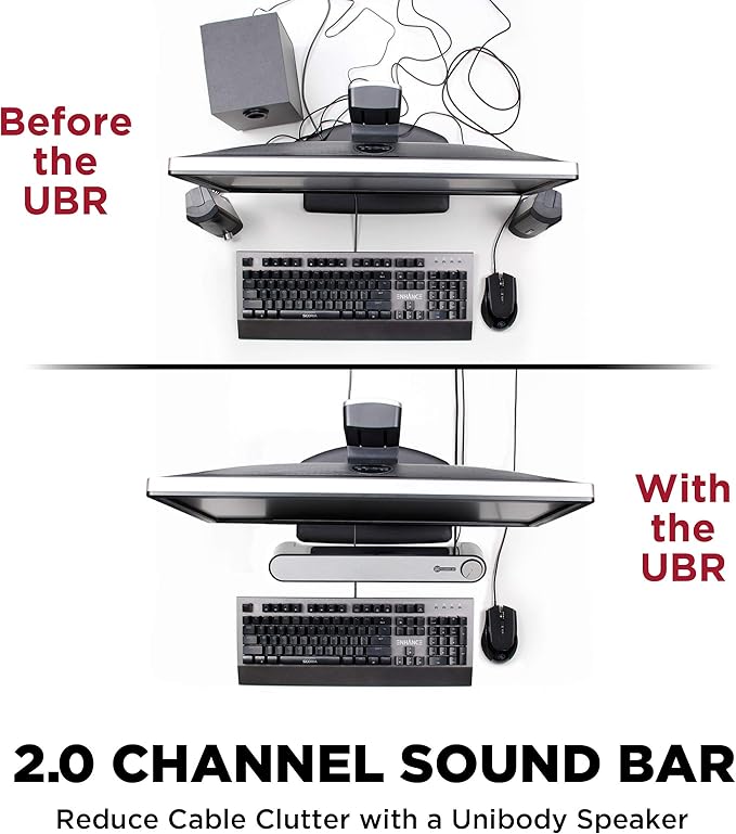 GOgroove Computer Speaker Mini Soundbar - USB Powered PC Sound Bar with Easy Setup Wired AUX Stereo Audio Microphone Port Volume Control Knob Under Monitor Design for Desktop (Black)