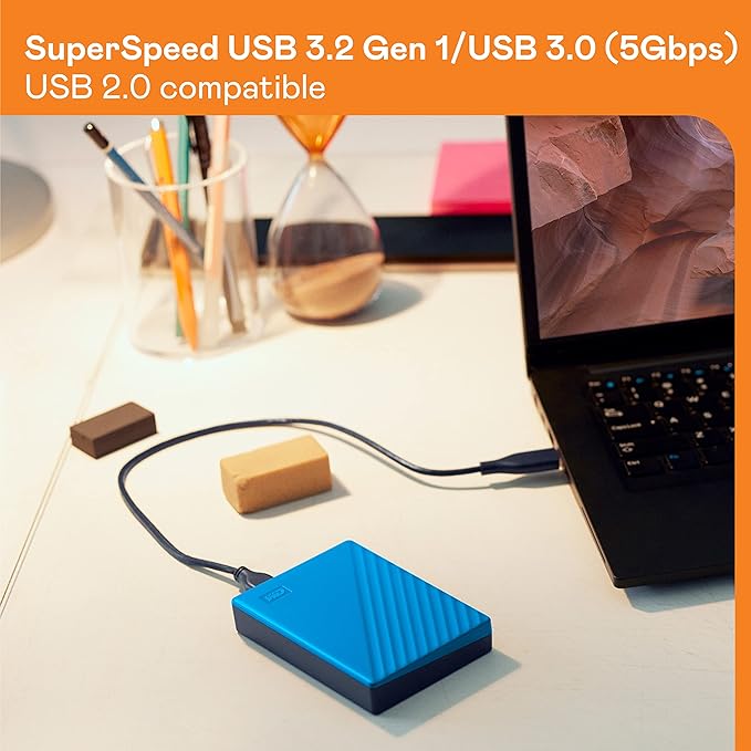 WD 6TB My Passport Portable External Hard Drive Blue Backup Software with Defense Against ransomware and Password Protection USB 3.1/USB 3.0 Compatible - WDBR9S0060BBL-WESN