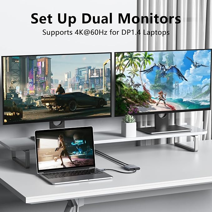 USB-C to Dual 4K DisplayPort Splitter Adapter USB-C to DisplayPort Dual Monitor Converter 4K 60Hz USB-C DisplayPort Hub Compatible for Dell XPS 13/15 Lenovo Yoga Samsung Chromebook HP and More