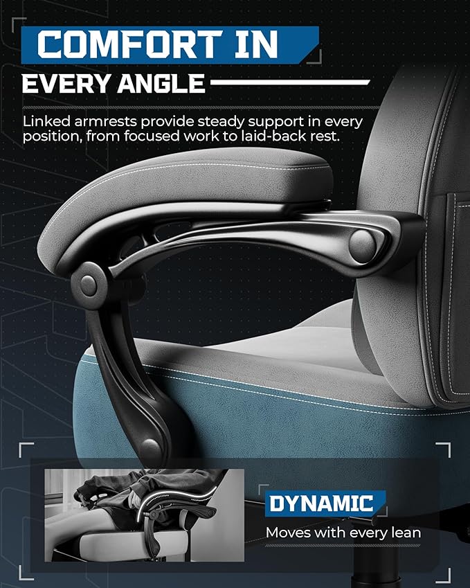 GTPLAYER Gaming Chair Computer Chair with Footrest and Lumbar Support for Adults 360°-Swivel Big &amp Tall Reclining Seat for Office or Gaming (Grey)