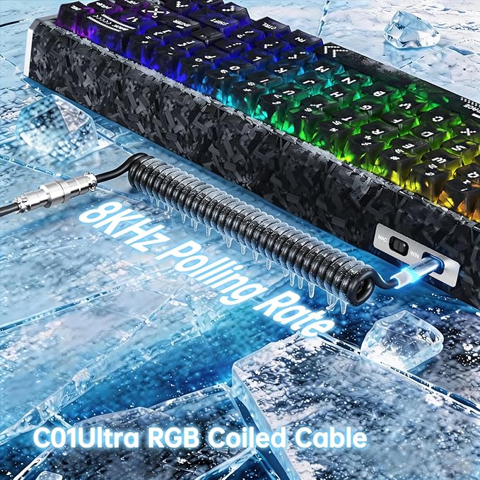 ATTACK SHARK R68 HE Carbon Fiber 8000Hz Rapid Trigger Keyboard 0.005mm RT Accuracy 68 Keys Wired Gaming Keyboard with Magnetic Switch Adjustable Actuation Snap Tap RGB Lighting for PC/Mac Ink