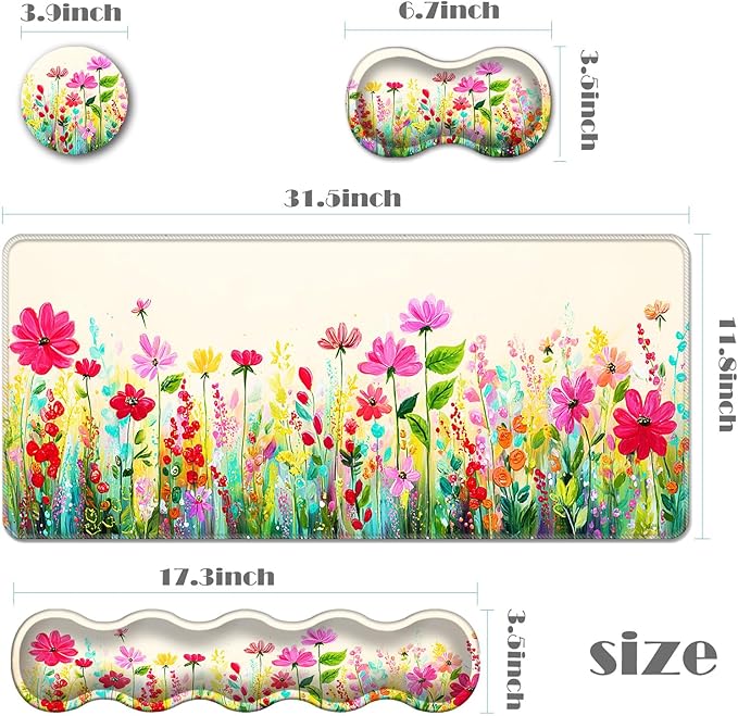 Ergonomic Keyboard Wrist Rest &amp Mouse Pad Wrist Rest SetXL Gaming Desk Mat 31.5x 11.8Non-Slip BaseMemory FoamEasy Typing Pain Relief for Office &amp HomeColorful Floral Field