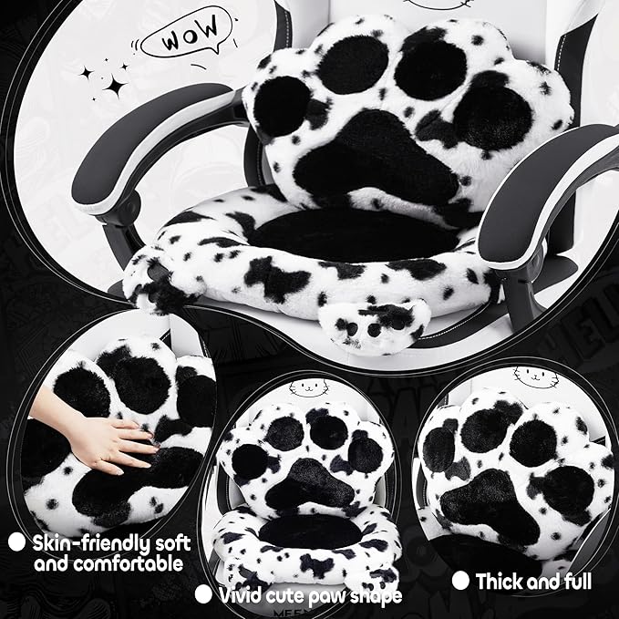 Gaming Chair Cute with Cat Ears Paw Lumbar and CushionErgonomic Computer Chair with FootrestReclining PC Game Chair for Girl Computer Chair 300lbs for Adult Black White
