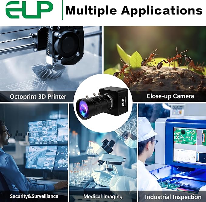 ELP Ultra HD 20MP Varifocal USB 3.0 Camera for Computer Manual Zoom 3840P USB3.0/2.0 Lightburn Cameras for Windows Linux Mac Pi 5-50mm 10X Variable Focus AR2020 High Speed 4K 30FPS Webcam for PC