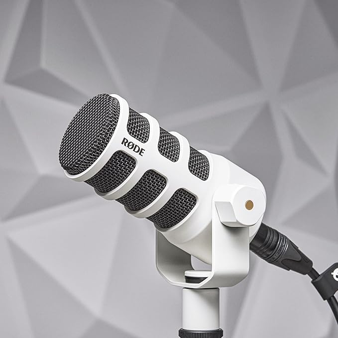 Rode PodMic Dynamic Broadcast Microphone with PSA1+ Microphone Boom Arm WS14 Pop Filter and Premium XLR Cable (White Bundle)