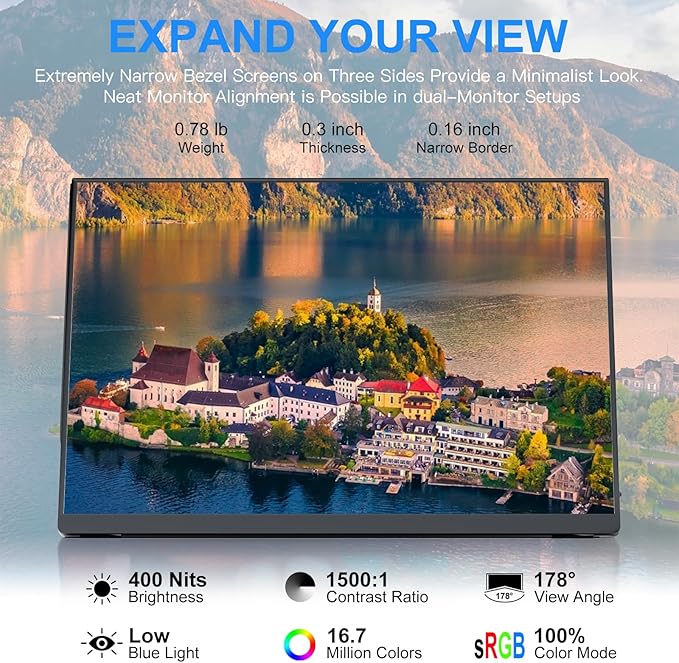 10.5''Portable Monitor for latop 2K FHD 60HZ Laptop Monitor ScreenUSB-C and HDMI Inputs Ultra-Slim IPS Panel with HDR and Premium Smart Cover &amp Speakers for LaptopPCPhonePS4/5SwitchMacXbo