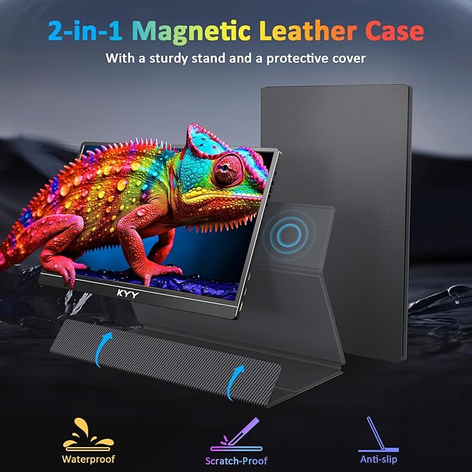 KYY 4K Portable Monitor for Laptop 15.6'' Computer Screen Extender UHD 3840x2160100% sRGB 400 Nits IPS Travel Monitor w/Speakers &amp Smart Cover for Laptop Xbox PS5 Switch PC Phone VESA Compati