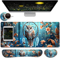 Large Mouse Pad + Keyboard Wrist Rest Set Extended Gaming Mousepad (31.5X11.8 inch) with Non-Slip Rubber Ergonomics Memory Foam Mouse Wrist Rest Support Dreamcatcher and Owl XXL Desk Pad
