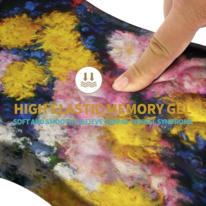 Hokafenle Ergonomic Mouse Pad Wrist Support with Massage Design Wrist Rest Pain Relief Mousepad with Memory Foam&ampNon-Slip PU Base Mouse Pads for Wireless Mouse &amp Desk(12x8 inchMonet Chrysan