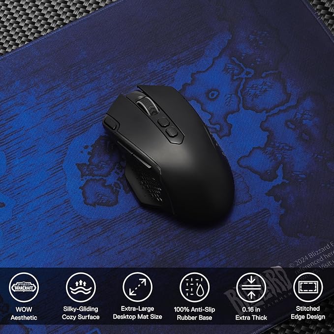 Blizzard Gaming Mouse Pad XXL Desktop Keyboard Mat Wow Themed Symbol Cloth Cover with Stitched Edge Smooth Tracking &amp Stability Never-Slip Rubber 31.5x11.8x1.2 in (Blue)