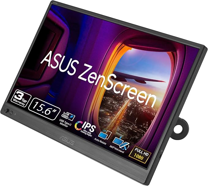 ASUS ZenScreen 16” Portable USB Monitor (MB169CK-P) - Full HD IPS Dual USB-C Eye Care Flicker Free Blue Light Filter Anti-Glare Surface 360° Kickstand 3 yr Warranty