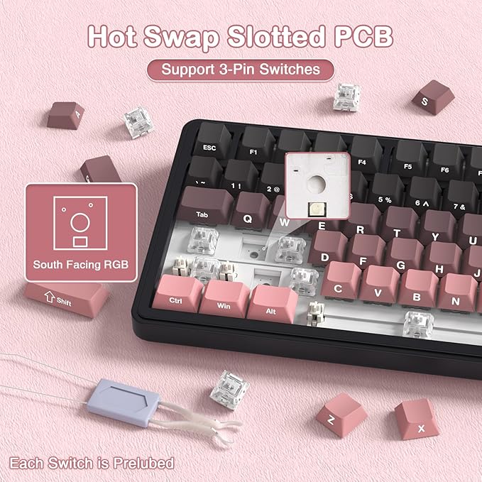 ATTACK SHARK X85 Wireless Mechanical Gaming Keyboard with KnobHot SwapBT/2.4GHz/USB-CSide Print PBT KeycapsGasketRGBCoiled CableLinear White Jade Switch for Win/PC/MAC
