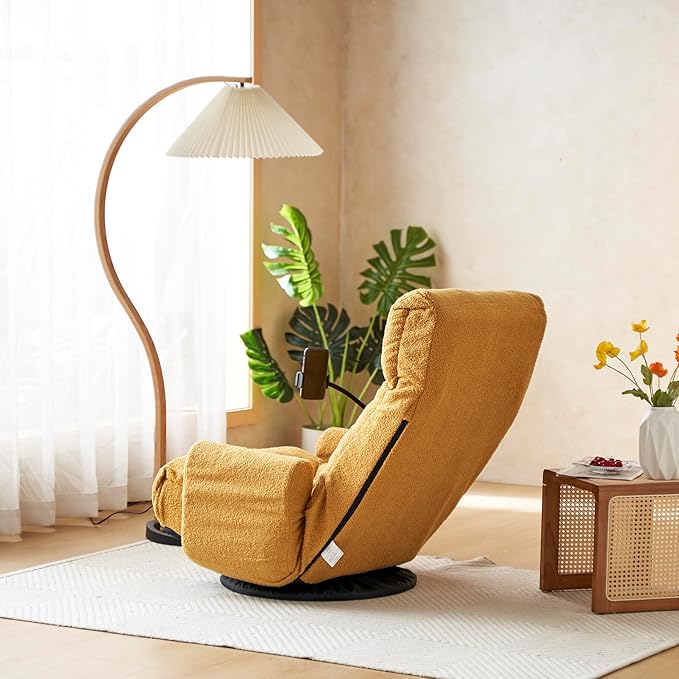 360° Swivel Sofa ChairGaming ChairLiving Room Lounge Chair5-Position Adjustable Head and LumbarSwivel Seat Indoor Coffee Chair (Yellow)