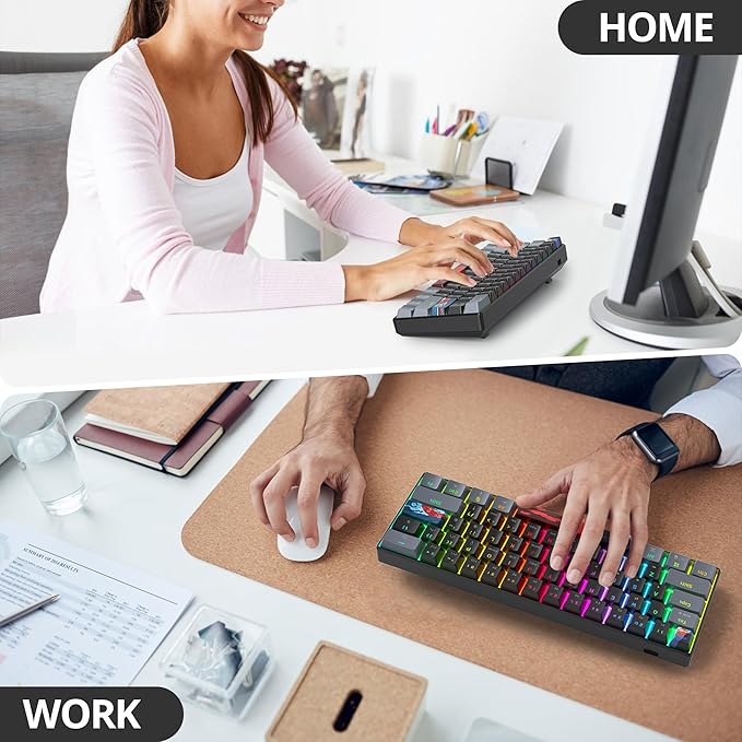 60% Mechanical Keyboard Grey and Black Compact 60 Percent Gaming Keyboard RGB Backlit 61 Keys Mini Keyboard USB Wired Office Keyboard for Windows Mac Laptop PC (61 Dark/Blue Switches)