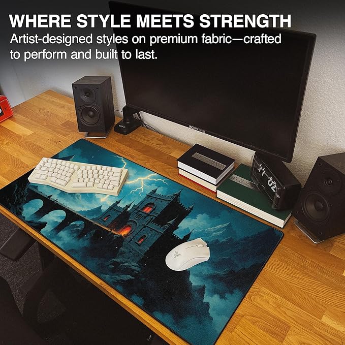 MPCO. Dark Fantasy Large Gaming Desk Pad - 36 x 17 Duraglyde Fabric Thunder’s Wrath Keep Desk Mats - Non-slip Washable Smooth Glide for Precision Gaming &amp Work