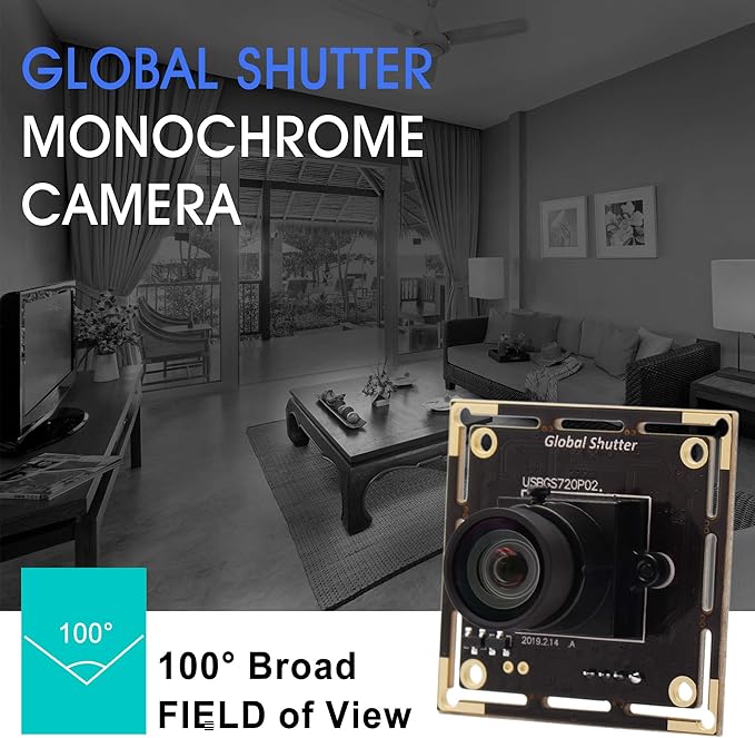 Global Shutter USB Camera Module 720P 60fps High Speed USB Camera Board100 Degree No Distortion M12 Lens USB Webcam Plug and Play for Industrial Machine Vision for MAC/Linux/Raspberry Pi