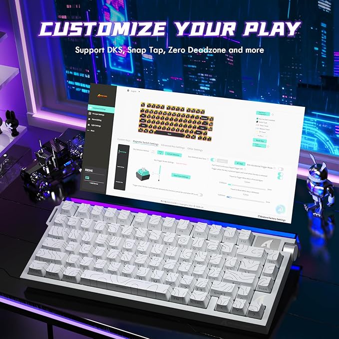 ATTACK SHARK R85HE Wired 75% Hall Effect Rapid Trigger Mechanical RGB Gaming Keyboard with 8K Polling0.05mm RT Accuracy0.08MS LatencyMagnetic Switch5Layer Sound DampedDriver for PC(White Contour)