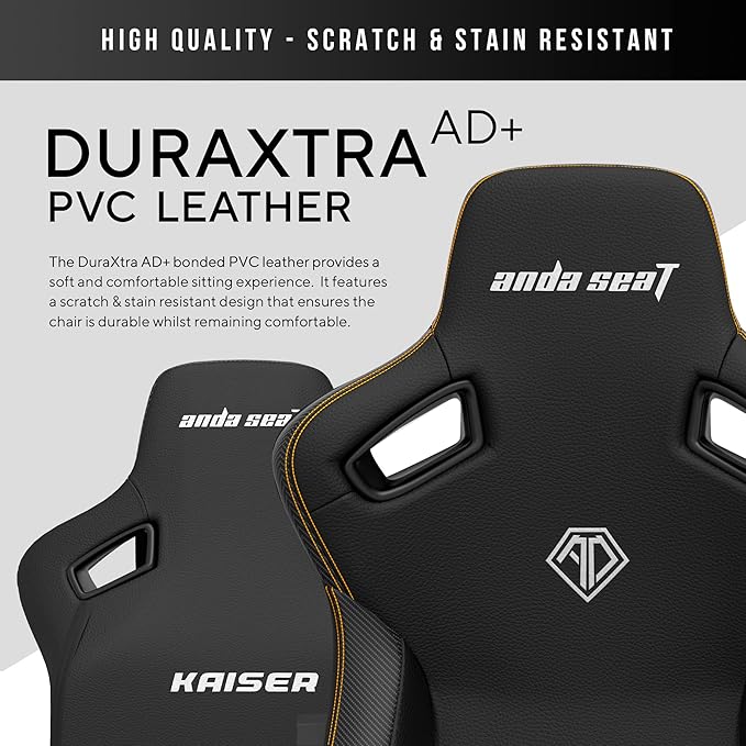 Anda Seat Kaiser 3 Large Gaming Chair for Adults - Ergonomic Black PVC Leather Gaming Seat with Lumbar Support Comfortable Office Chair with Neck Support - Heavy Duty Wide Computer Seat