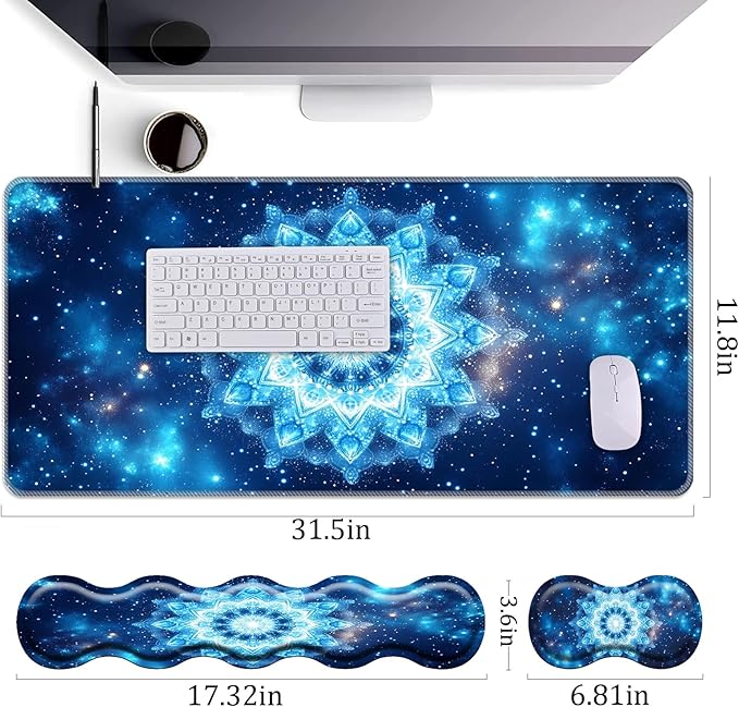 Keyboard Wrist Rest+Mouse Wrist Pad+Desk Pad SetMemory Foam Ergonomic Easy Typing Pain Relief for Computer Laptop Office Home - Starry Sky Mandala