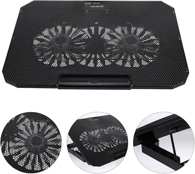 BESPORTBLE Gear Silent Laptop Cooler Stand with High-Speed Fans for Notebooks Black Metal Mesh Radiator Cooling Pad for Enhanced Heat Dissipation