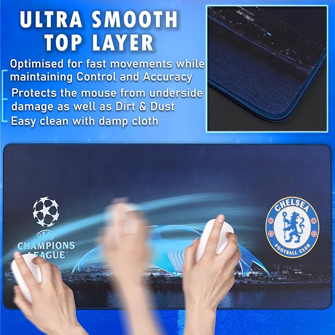 Chelsea FC Large Mouse Pad Gifts for Boys Men Women 31.5x13.8 in Gaming Desk Mat with Non-Slip Rubber Base for Keyboard Mouse Office Computer Setup