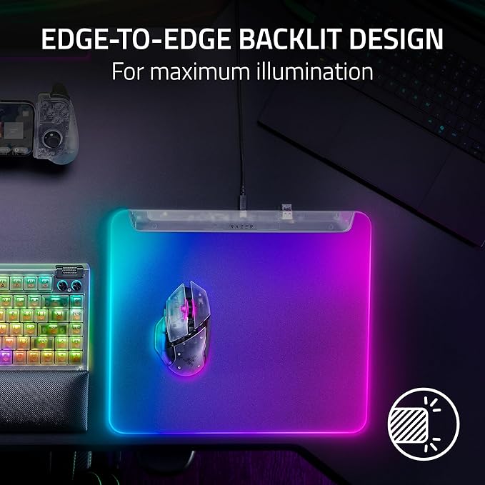 Razer Firefly V2 Pro Fully Illuminated RGB Gaming Mouse Mat: Backlit Design - 15 Zone Chroma Lighting - USB 2.0 Port - Detachable USB Type C Cable - Micro Textured Surface - Anti Slip Base