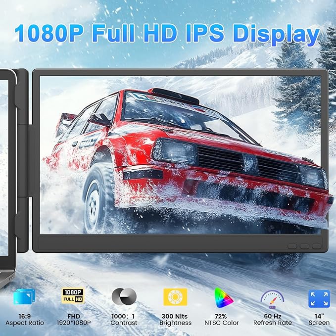 KEFEYA Laptop Screen Extender 14 FHD 1080P IPS Dual Laptop Monitor Extender Portable Monitor Plug &amp Play USB-C/HDMI/USB-A for 13-17 Laptops Work with Windows/MacBook/Switch/PS5