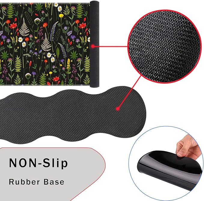Mouse PadLarge Pink Desk Mat 4in1 XXL Mousepad + Keyboard Wrist Rest+Mouse Wrist Rest+Coaster Set with Ergonomic Desk Pad for Home Office Table Computer-Cute Flowers