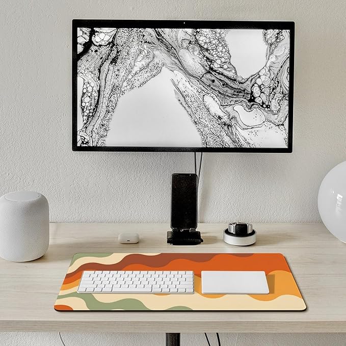 Brown Beige White Wave Mouse Pad Large Desk Mat Extended Keyboard Mouse Pad with Non-Slip Base and Stitched Edge Mouse Mat Desk Pad 30x16 Mouse Pads for Desk Home Office Gaming