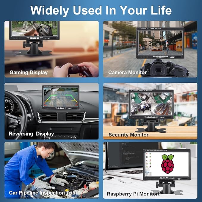 7 inch Portable Small HD 1080P VGA Monitor Mini Screen 1024x600 HDMI/VGA/AV Input with Speakers