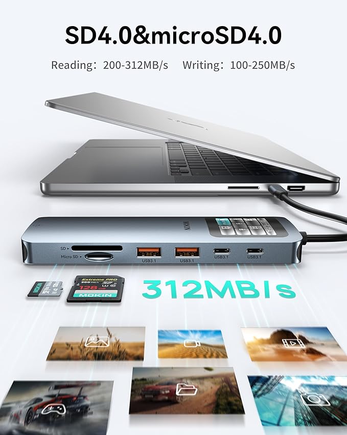 MOKiN LCD USB C Docking Station Dual Monitor 12 in 1 Laptop Docking Station Dual HDMI with 8K@30Hz PD 100W 2500Mbps 5 * 10Gbps USBA/C 3.1 SD/microSD Card Reader USB C Adapter for HP/Dell/Lenovo
