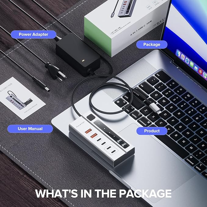 Powered USB C Hub PULWTOP USB Hub Powered Support 10Gbps Data &amp PD 45W Charging Not Support Video 2USB-C 10Gbps Ports 2USB 3.1 10Gbps Ports power adapter for iMac MacBook Pro/AiriPad XPS Ada