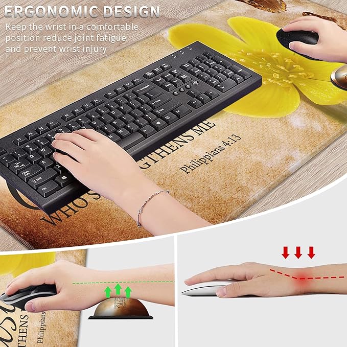 Desk Pad Mat + Wrist Rest Pad + Coasters Set Durable Office Desk Mat 31.5x 11.8 Large Gaming Mouse Pad Extended Non-Slip Rubber Base Keyboard Pad for Laptop &amp Home Bible Verse Philippians 4:1