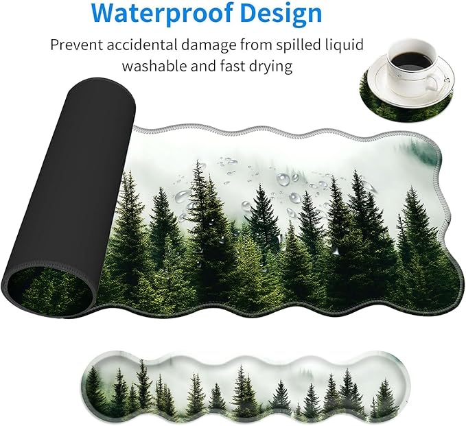 Large Mouse Pad and Keyboard Wrist Rest Desk Pad for Keyboard and Mouse 4-in-1 Large Gaming Mouse Pad with Wrist Support Desk Mat for Home Office Study Game-Forest