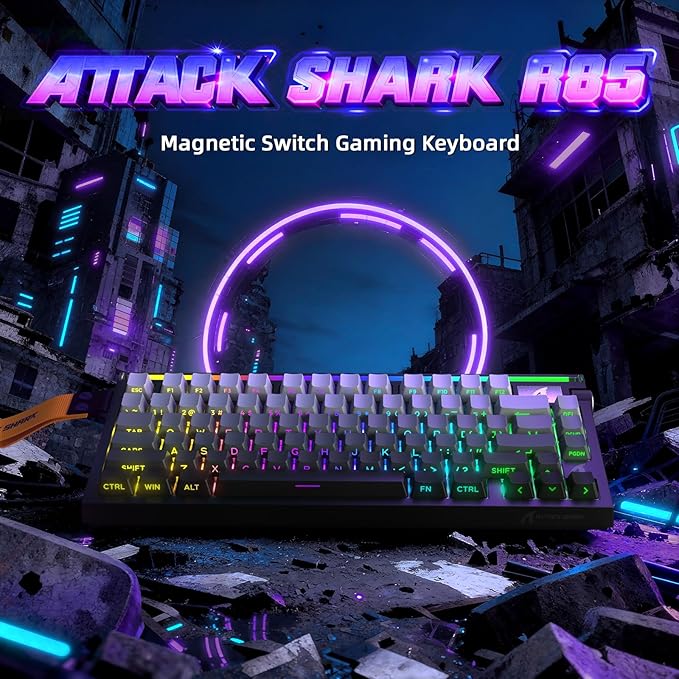 ATTACK SHARK R85 HE 75% Magnetic Wired Gaming Keyboard8KHz Polling Rate Rapid Trigger0.005mm RT Precision256K Scan RateCustom Hot-SwappableWeb Driver PC Keyboard for Gamer/Win/MacBlack Gradient